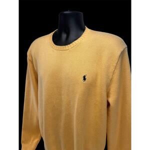 Vintage Polo Ralph Lauren Sweater Yellow with Black Pony Cotton Knit Y2K Size XL